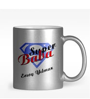 BK Gift Kişiye Özel Süper Baba Tasarımlı Gümüş Yaldızlı Kupa Bardak - 2