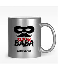 BK Gift Kişiye Özel Süper Baba Tasarımlı Gümüş Yaldızlı Kupa Bardak - 1