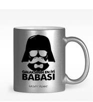 BK Gift Kişiye Özel Galaksinin En İyi Babası Tasarımlı Gümüş Yaldızlı Kupa Bardak - 1