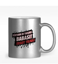 BK Gift Kişiye Özel Dünyanın En Yakışıklı Babası Tasarımlı Gümüş Yaldızlı Kupa Bardak - 2