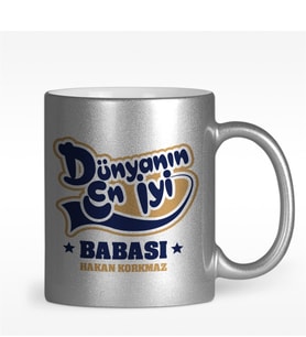 BK Gift Kişiye Özel Dünyanın En İyi Babası Tasarımlı Gümüş Yaldızlı Kupa Bardak - 3
