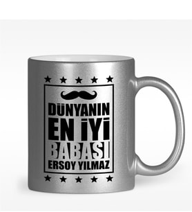 BK Gift Kişiye Özel Dünyanın En İyi Babası Tasarımlı Gümüş Yaldızlı Kupa Bardak - 2