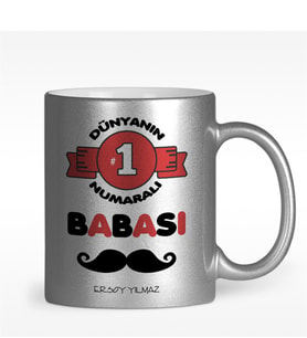 BK Gift Kişiye Özel Dünyanın 1 Numaralı Babası Tasarımlı Gümüş Yaldızlı Kupa Bardak - 1