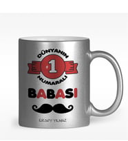 BK Gift Kişiye Özel Dünyanın 1 Numaralı Babası Tasarımlı Gümüş Yaldızlı Kupa Bardak - 1