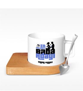 BK Gift Kişiye Özel Baba Adayı Tasarımlı Ahşap Altlıklı Seramik Fincan - 6