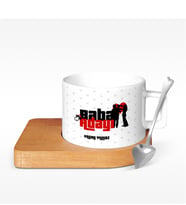 BK Gift Kişiye Özel Baba Adayı Tasarımlı Ahşap Altlıklı Seramik Fincan - 3