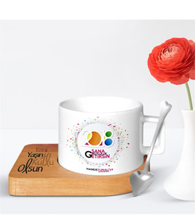 BK Gift Kişiye Özel Yeni Yaşın Kutlu Olsun Tasarımlı Ahşap Altlıklı Seramik Fincan - 2