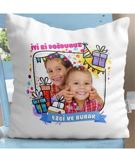 BK Gift Kişiye Özel İyi Ki Doğdun Tasarımlı Beyaz Yastık - 3
