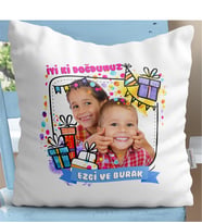 BK Gift Kişiye Özel İyi Ki Doğdun Tasarımlı Beyaz Yastık - 3