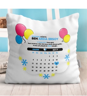 BK Gift Kişiye Özel Takvimli Doğum Hatırası Erkek Bebek Dekoratif Beyaz Yastık - 2