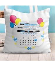 BK Gift Kişiye Özel Takvimli Doğum Hatırası Erkek Bebek Dekoratif Beyaz Yastık - 2