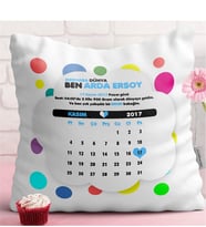 BK Gift Kişiye Özel Takvimli Doğum Hatırası Erkek Bebek Dekoratif Beyaz Yastık - 1