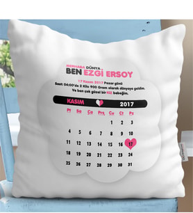 BK Gift Kişiye Özel Takvimli Doğum Hatırası Kız Bebek Dekoratif Beyaz Yastık - 3
