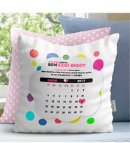 BK Gift Kişiye Özel Takvimli Doğum Hatırası Kız Bebek Dekoratif Beyaz Yastık - 1