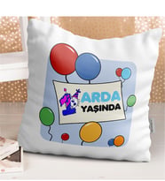 BK Gift Kişiye Özel 1. Yaş Tasarımlı Erkek Bebek Dekoratif Beyaz Yastık - 3