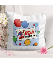 BK Gift Kişiye Özel 1. Yaş Tasarımlı Kız Bebek Dekoratif Beyaz Yastık - 3