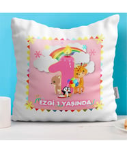 BK Gift Kişiye Özel 1. Yaş Tasarımlı Kız Bebek Dekoratif Beyaz Yastık - 1