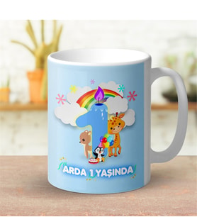 BK Gift Kişiye Özel Erkek Bebek 1. Yaş Tasarımlı Beyaz Kupa Bardak - 1