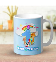 BK Gift Kişiye Özel Erkek Bebek 1. Yaş Tasarımlı Beyaz Kupa Bardak - 1