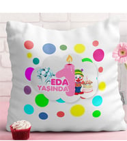 BK Gift Kişiye Özel 1. Yaş Tasarımlı Kız Bebek Dekoratif Beyaz Yastık - 2