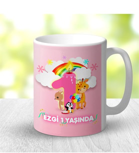BK Gift Kişiye Özel Kız Bebek 1. Yaş Tasarımlı Beyaz Kupa Bardak - 1