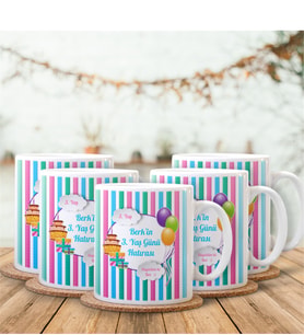BK Gift Kişiye Özel Doğum Günü Hatırası Beyaz Kupa Bardak Seti (5 Adet) - 4