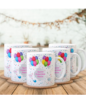 BK Gift Kişiye Özel Doğum Günü Hatırası Beyaz Kupa Bardak Seti (5 Adet) - 1