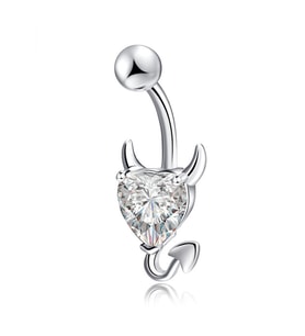 Chavin Beyaz Kalp Taşlı Şeytan Çelik Göbek Piercing dt70by