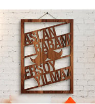 BK Gift Kişiye Özel İsimli Aslan Babam Ahşap Duvar Panosu - 5