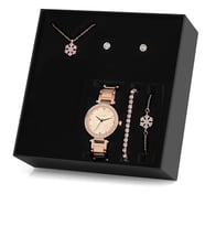Rose Kar Tanesi Kolye Küpe Bileklik Saat Seti - Hediye Set Ps0633