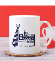 BK Gift Kişiye Özel İlk Babalar Günün Kutlu Olsun Tasarımlı Beyaz Kupa Bardak - 2