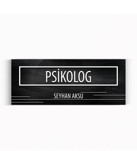 BK Gift Kişiye Özel Psikolog Duvar & Kapı İsimliği (Model 8 - Siyah Mermer Doku)