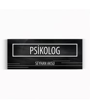 BK Gift Kişiye Özel Psikolog Duvar & Kapı İsimliği (Model 8 - Siyah Mermer Doku)