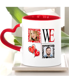 BK Gift Kişiye Özel Biz Tasarımlı Baş Harfli Fotoğraflı Kırmızı Kalpli Kupa Bardak - 1