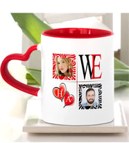 BK Gift Kişiye Özel Biz Tasarımlı Baş Harfli Fotoğraflı Kırmızı Kalpli Kupa Bardak - 1