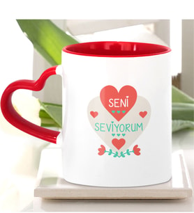 BK Gift Kişiye Özel Seni Seviyorum Kırmızı Kalpli Kupa Bardak