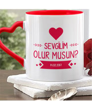 BK Gift Kişiye Özel Sevgilim Olur Musun Kırmızı Kalpli Kupa Bardak