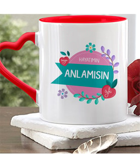 BK Gift Kişiye Özel Hayatımın Anlamısın Kırmızı Kalpli Kupa Bardak