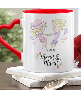 BK Gift Kişiye Özel İsimli Romantik Çift Kırmızı Kalpli Kupa Bardak
