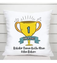 Babaya Ödül Kupası İsimli Kare Yastık (Beyaz)
