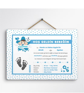 BK Gift Kişiye Özel Hoş Geldin Bebeğim Ahşap Duvar Levhası (Erkek Bebek)