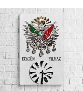 BK Gift Kişiye Özel İsimli Osmanlı Arması Ahşap Duvar Saati (Model A2)