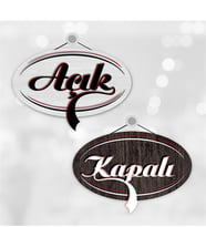 Özel Tasarım  Açık & Kapalı Ahşap Kapı Levhası - 5