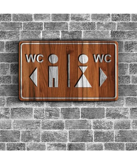 Bay & Bayan WC Ahşap Yönlendirme Levhası - B4