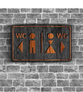 Bay & Bayan WC Ahşap Yönlendirme Levhası - B3