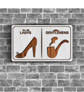 Bay & Bayan WC Ahşap Yönlendirme Levhası - A3