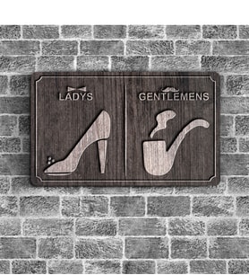 Bay & Bayan WC Ahşap Yönlendirme Levhası - A1