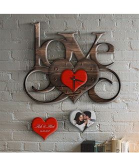 BK Gift Kişiye Özel Love Tasarımlı Ahşap Duvar Saati - 17