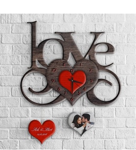 BK Gift Kişiye Özel Love Tasarımlı Ahşap Duvar Saati - 16