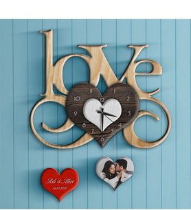 BK Gift Kişiye Özel Love Tasarımlı Ahşap Duvar Saati - 14
